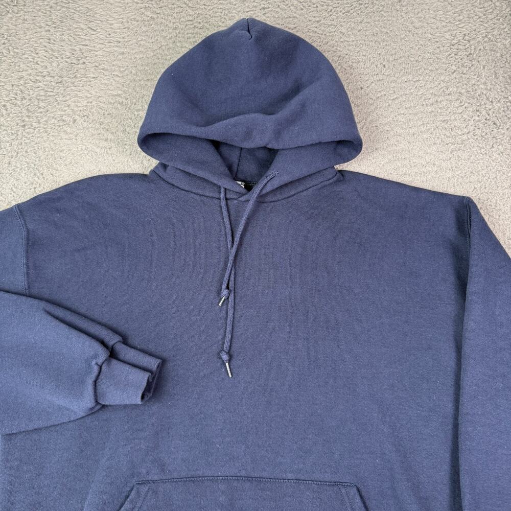 Vintage Russell Athletic Hoodie Sweatshirt Mens L Navy Blue Boxy 1990s Blank USA